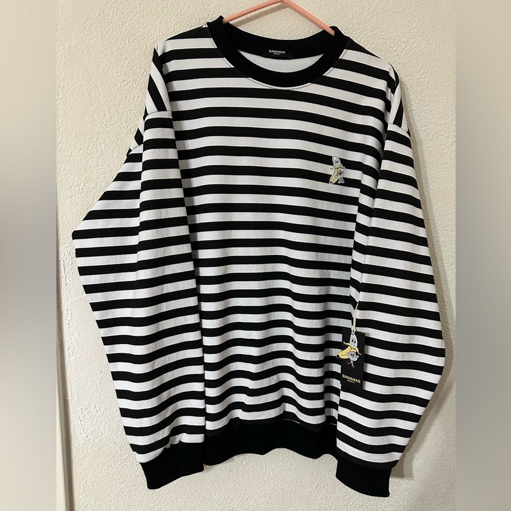 Bananas Monkey Earn Your Stripes Crewneck Sweater Women Stripe 100%Cotton XL NWT